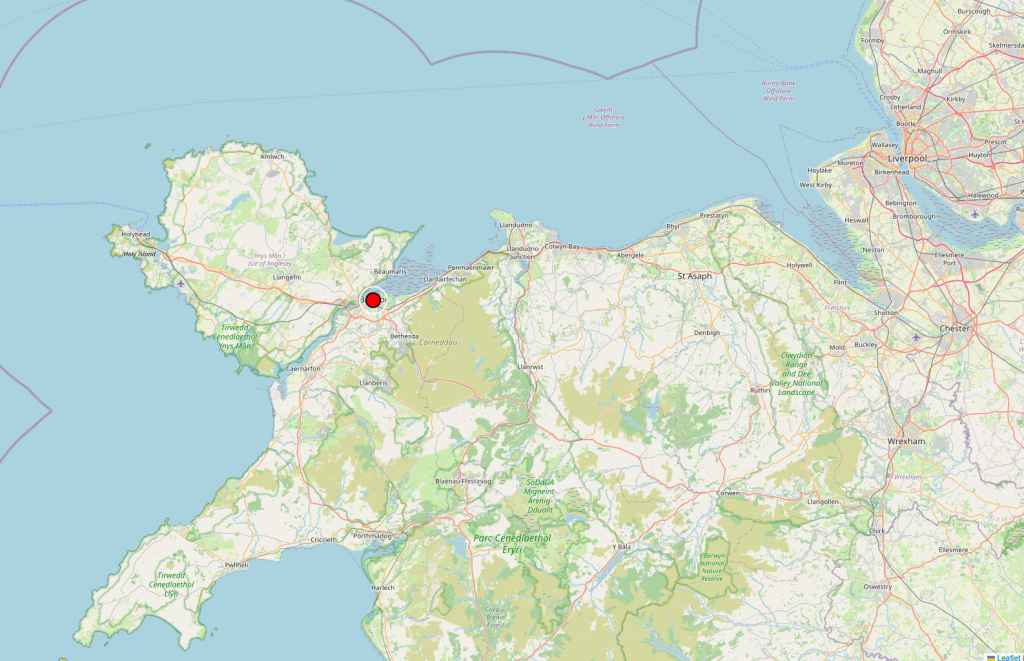 A map of North Wales with Bangor